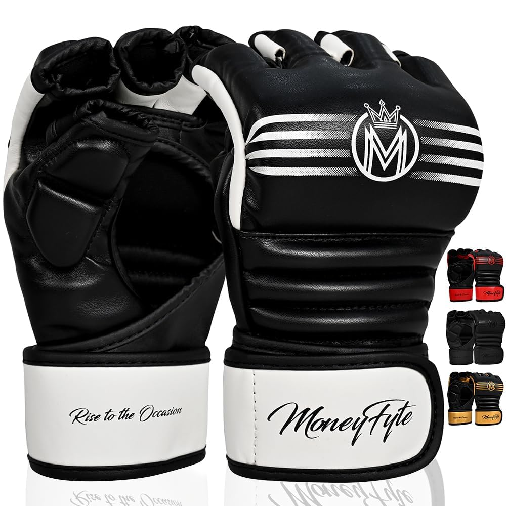 Crown MMA Gloves for Men & Women Martial Arts Punching Bag Gloves, UFC Grappling Fighting & Kickboxing Gloves Pre-Curved Half Finger Boxing Sparring Glove