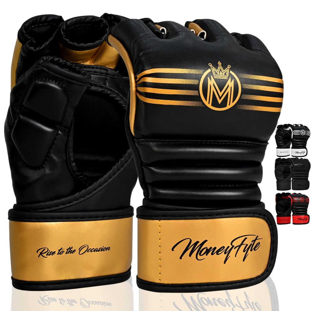 Crown MMA Gloves for Men & Women Martial Arts Punching Bag Gloves, UFC Grappling Fighting & Kickboxing Gloves Pre-Curved Half Finger Boxing Sparring Glove