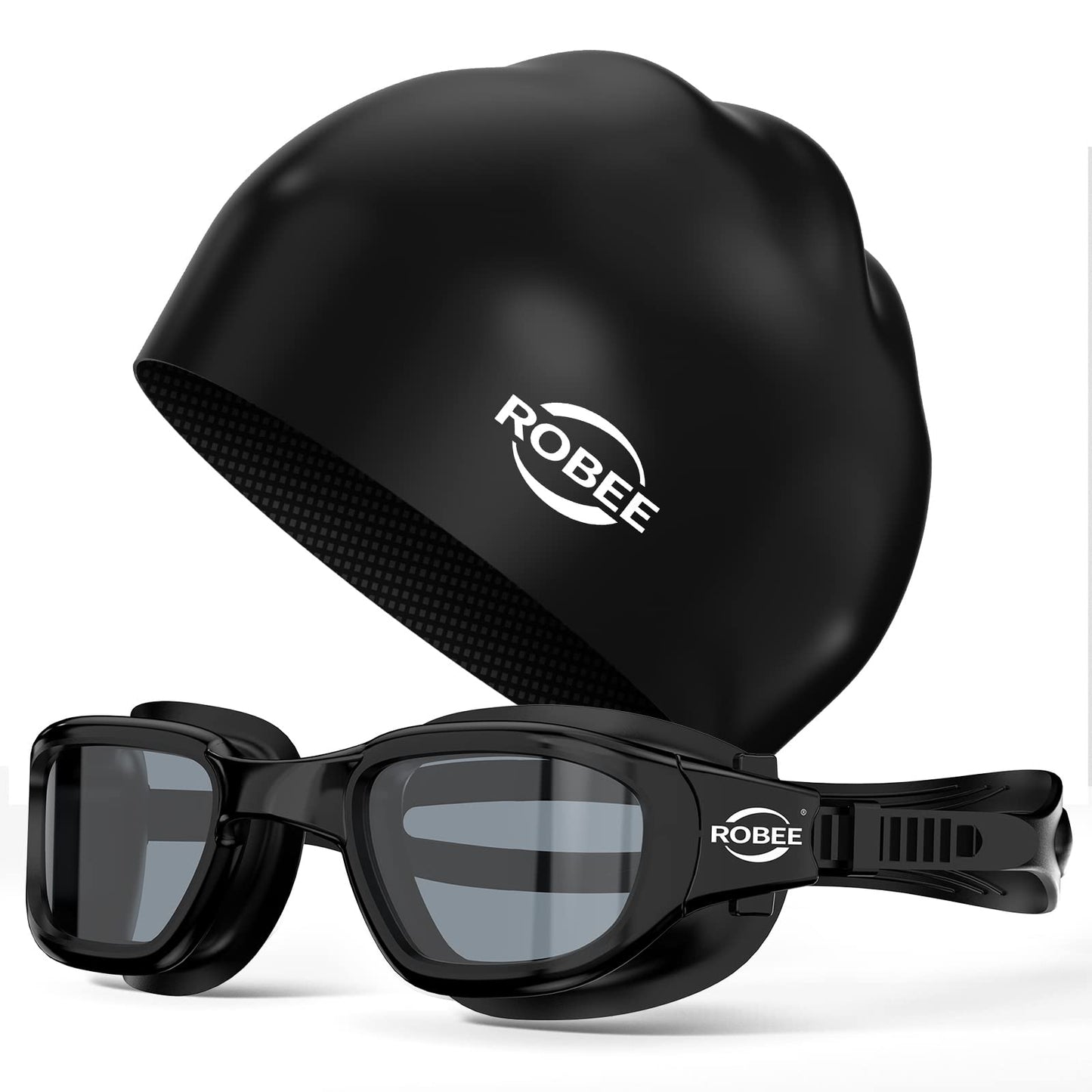 Robee Swim Goggles, Swimming Cap and Goggles Case, Polarized Swimming Goggles Silicone Cap for Adult Men Women