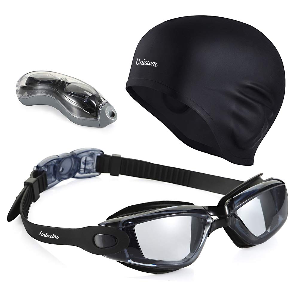 Swimming Goggles Swimming Cap Set Swim Glasses Silicone Swim hat Pack for Adults with Anti Fog Glasses for Swimming
