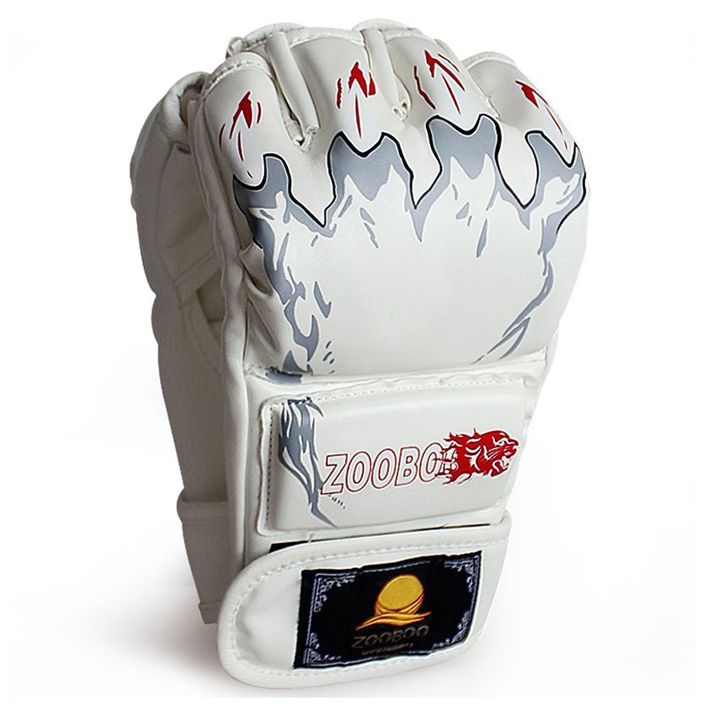 ZooBoo MMA Gloves, Half-Finger Boxing Fight Gloves MMA Mitts with Adjustable Wrist Band UFC Gloves for Sanda Sparring Punching Bag Training (One Size Fits Most)
