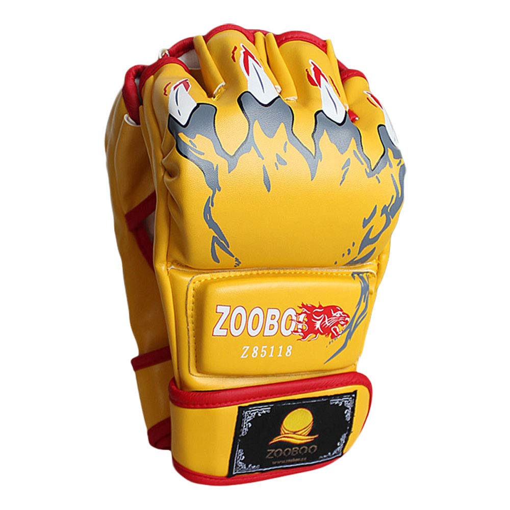 ZooBoo MMA Gloves, Half-Finger Boxing Fight Gloves MMA Mitts with Adjustable Wrist Band UFC Gloves for Sanda Sparring Punching Bag Training (One Size Fits Most)