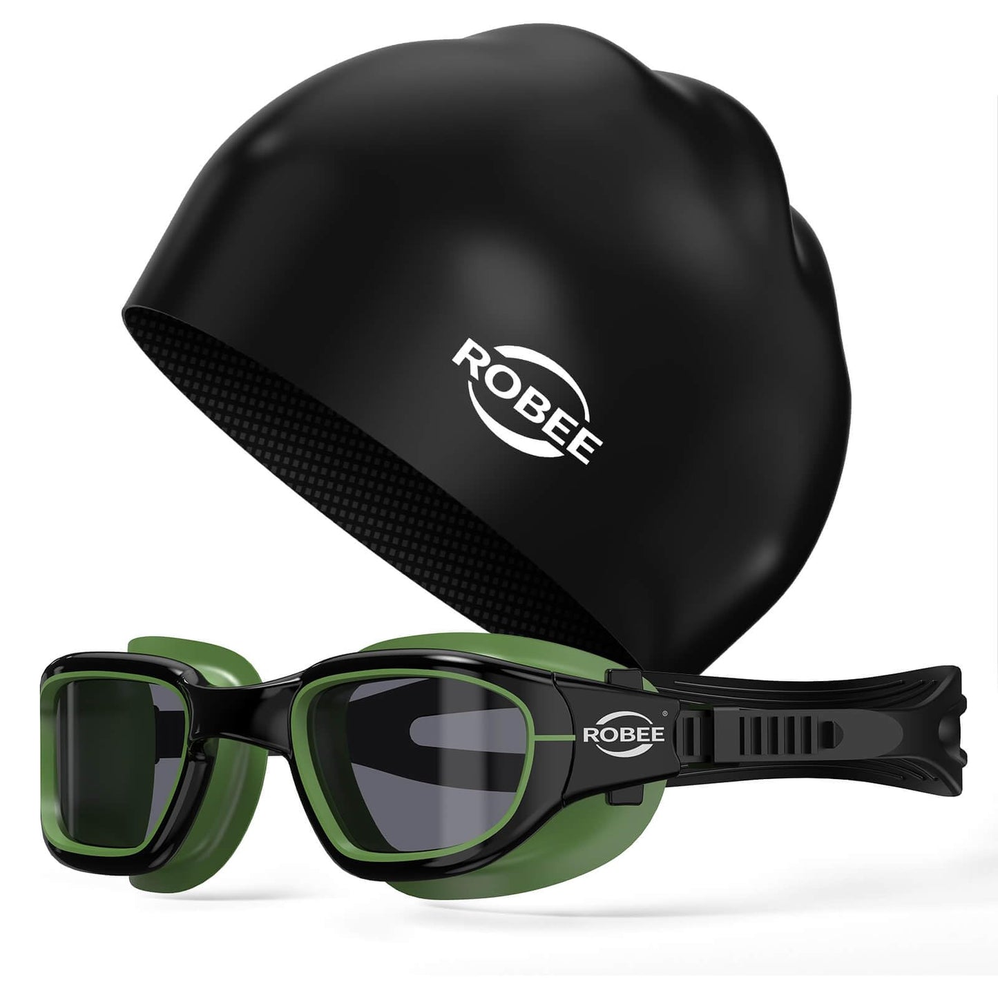 Robee Swim Goggles, Swimming Cap and Goggles Case, Polarized Swimming Goggles Silicone Cap for Adult Men Women