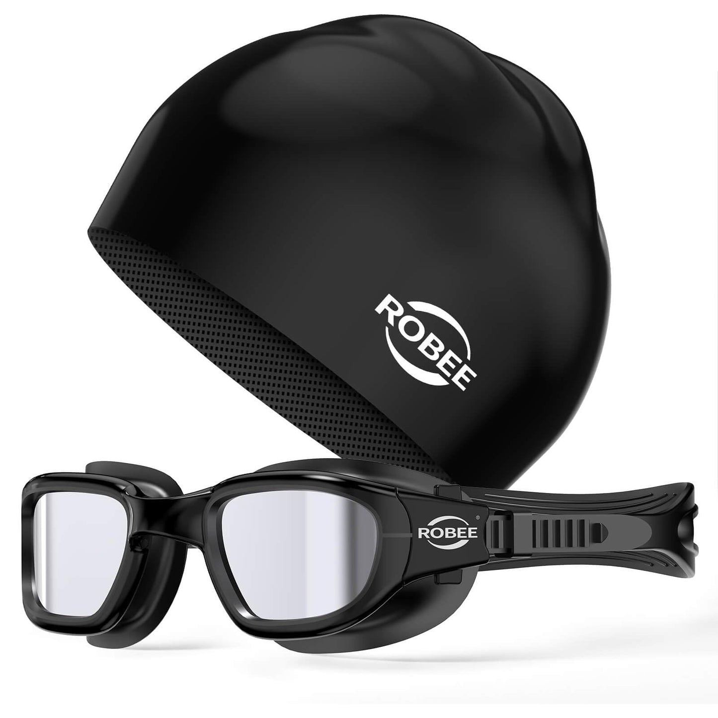 Robee Swim Goggles, Swimming Cap and Goggles Case, Polarized Swimming Goggles Silicone Cap for Adult Men Women