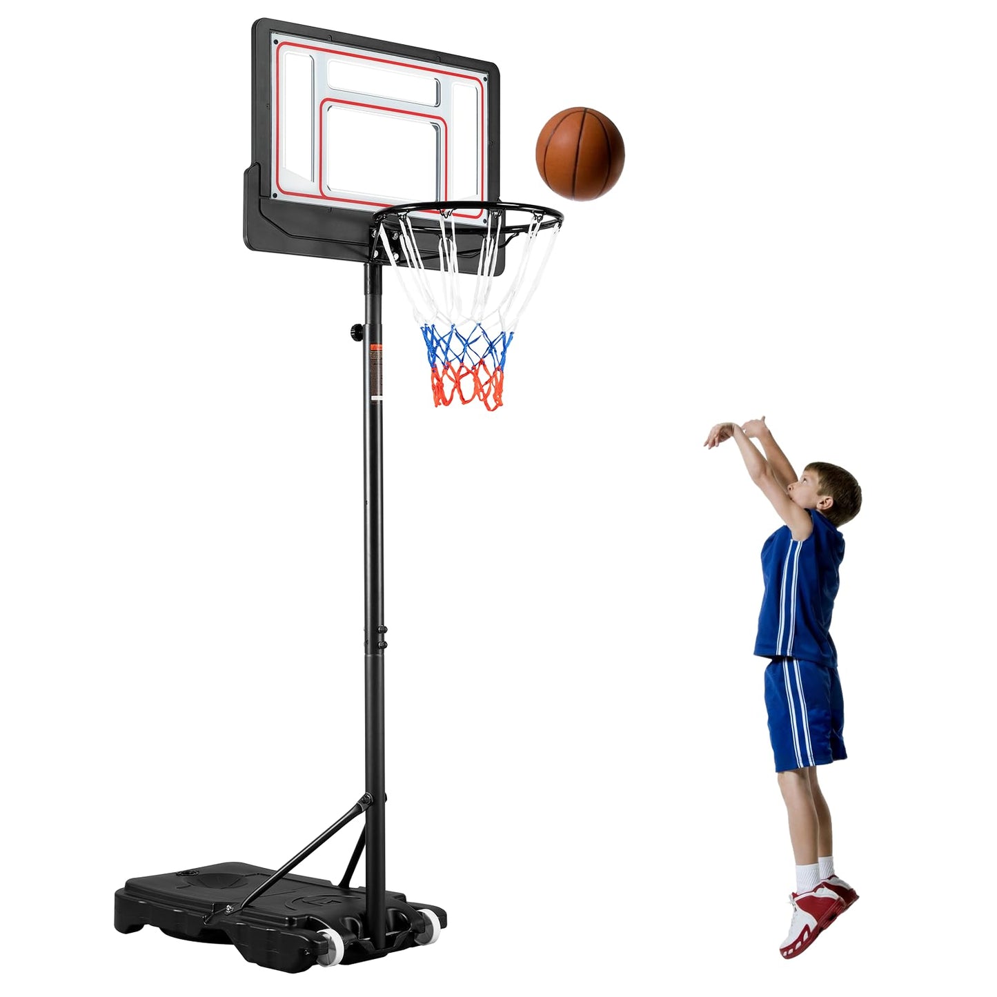 Portable Basketball Hoop Outdoor, 4.7-6.9FT/4.4-10 FT Adjustable Basketball Hoop for Kids and Adults in Outdoor/Indoor,with Sturdy PE Base and PET Backboard,Easy Assembly for Home Use