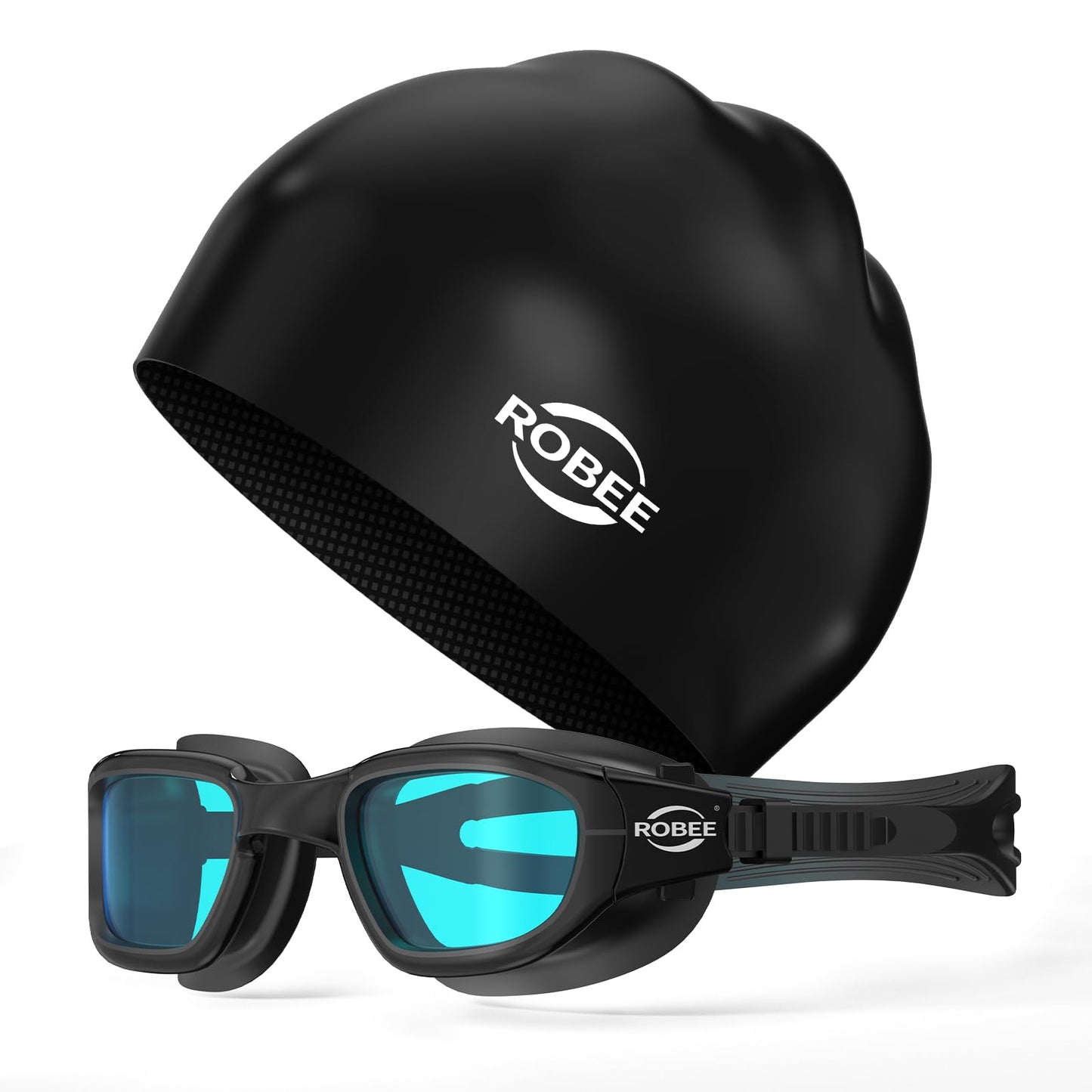 Robee Swim Goggles, Swimming Cap and Goggles Case, Polarized Swimming Goggles Silicone Cap for Adult Men Women
