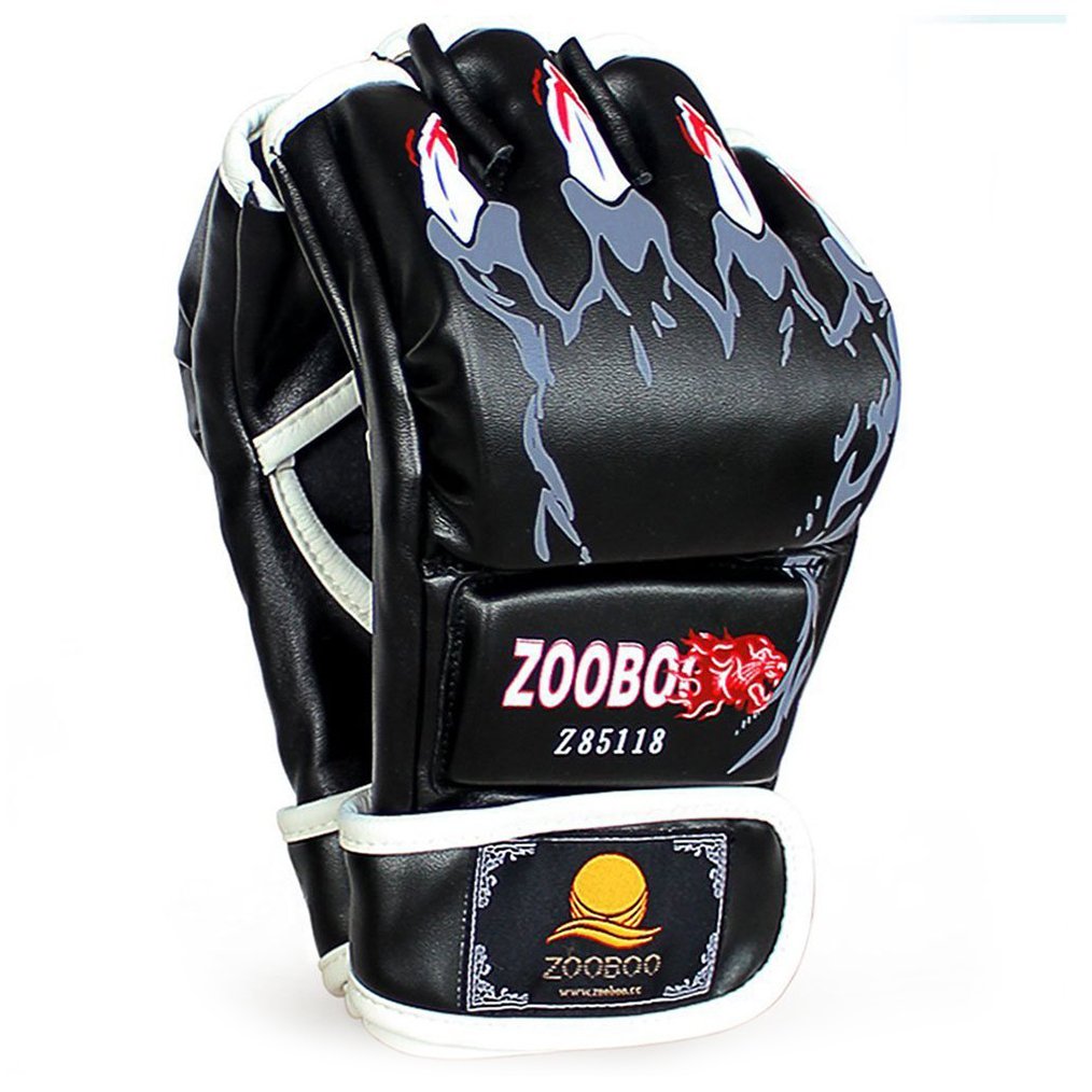 ZooBoo MMA Gloves, Half-Finger Boxing Fight Gloves MMA Mitts with Adjustable Wrist Band UFC Gloves for Sanda Sparring Punching Bag Training (One Size Fits Most)