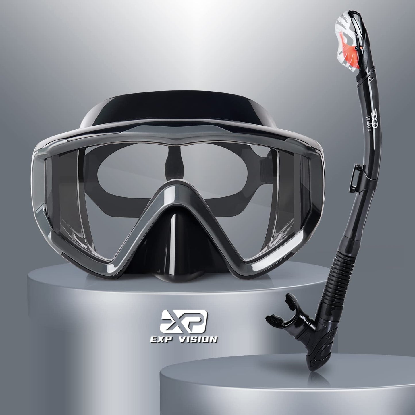 Snorkel Set Pano 3 Window Adult Snorkeling Gear, Professional Snorkel Goggles Anti-Fog Diving Mask, Anti-Leak Swim Goggles and Dry Top Snorkel for Diving, Snorkeling, Swimming