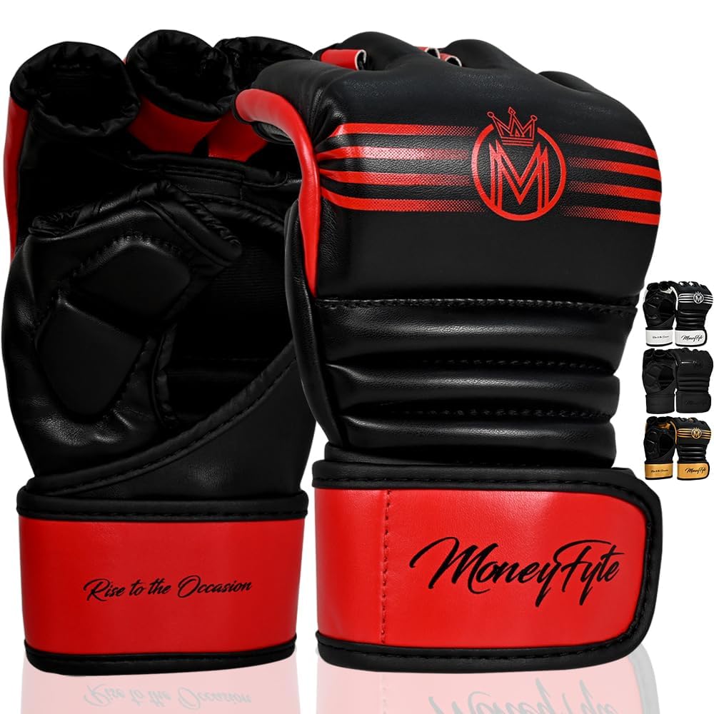 Crown MMA Gloves for Men & Women Martial Arts Punching Bag Gloves, UFC Grappling Fighting & Kickboxing Gloves Pre-Curved Half Finger Boxing Sparring Glove