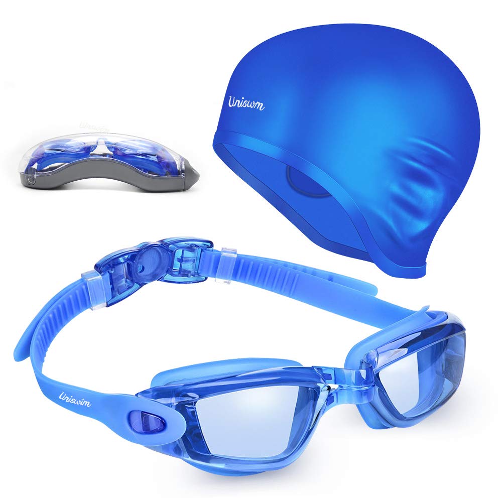 Swimming Goggles Swimming Cap Set Swim Glasses Silicone Swim hat Pack for Adults with Anti Fog Glasses for Swimming
