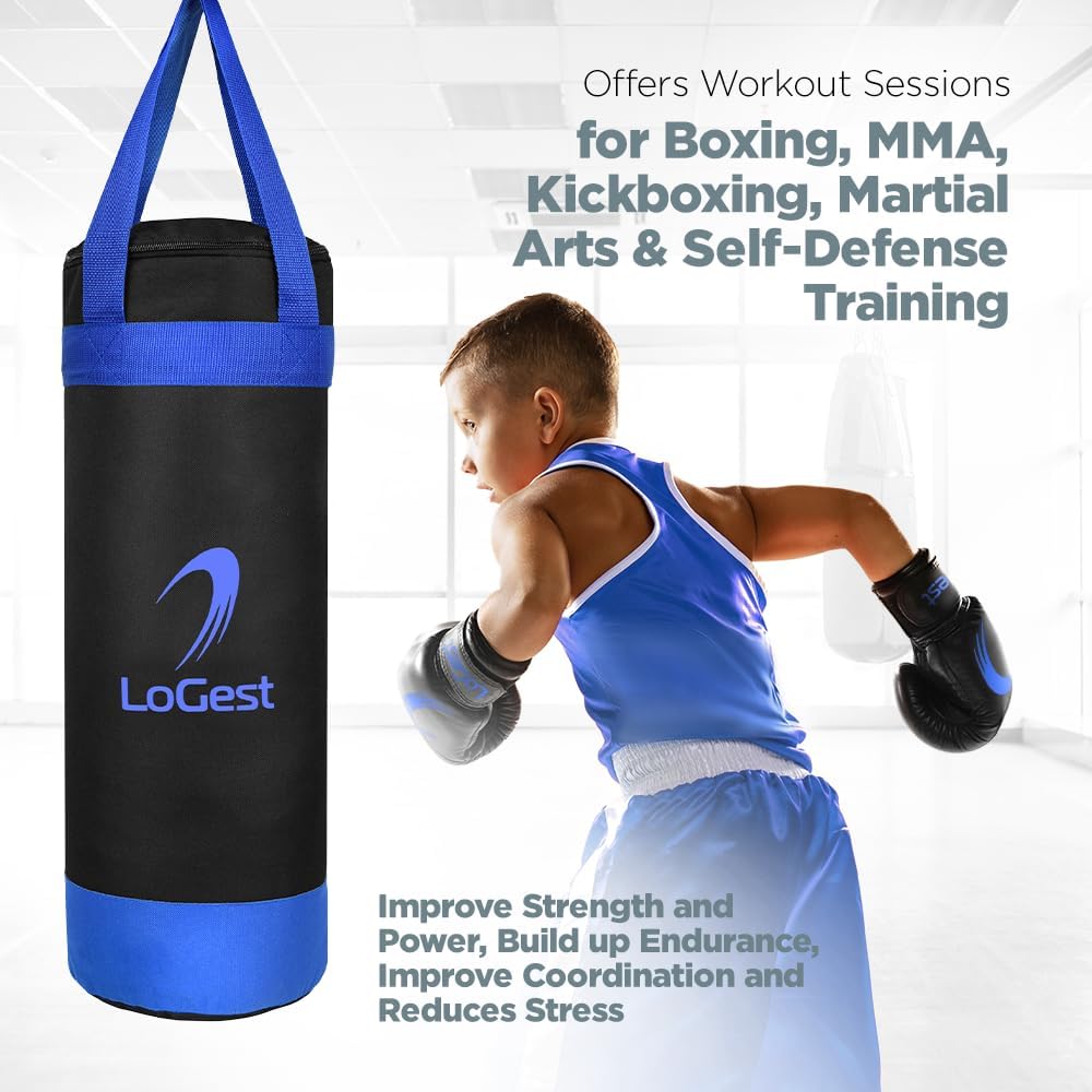 LoGest Punching Bag for Kids Boxing Set - Suitable for Kids Punching Bags 3-8 Years of Age - Boxing Gloves & Hand Wraps Included - Youth Children Boxing MMA Kickboxing Muay Thai Karate Punching Bag