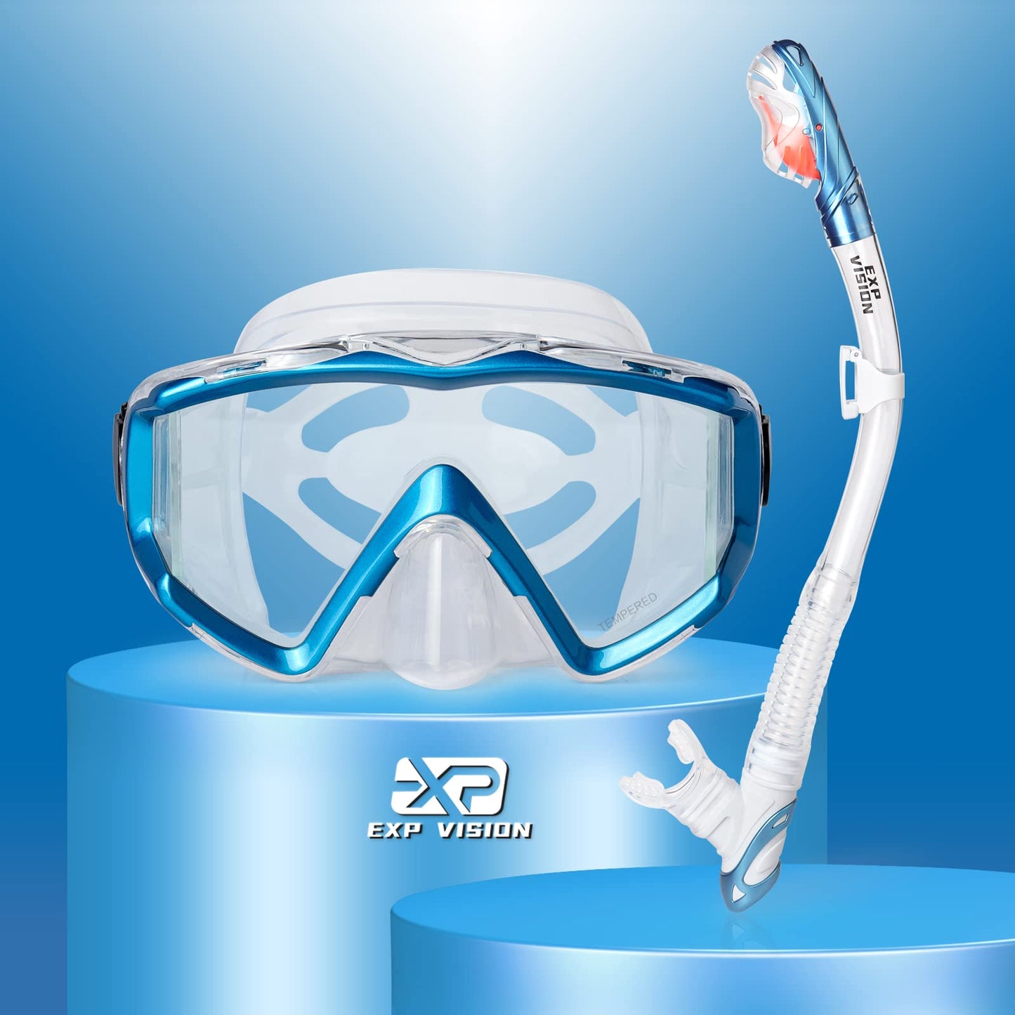 Snorkel Set Pano 3 Window Adult Snorkeling Gear, Professional Snorkel Goggles Anti-Fog Diving Mask, Anti-Leak Swim Goggles and Dry Top Snorkel for Diving, Snorkeling, Swimming