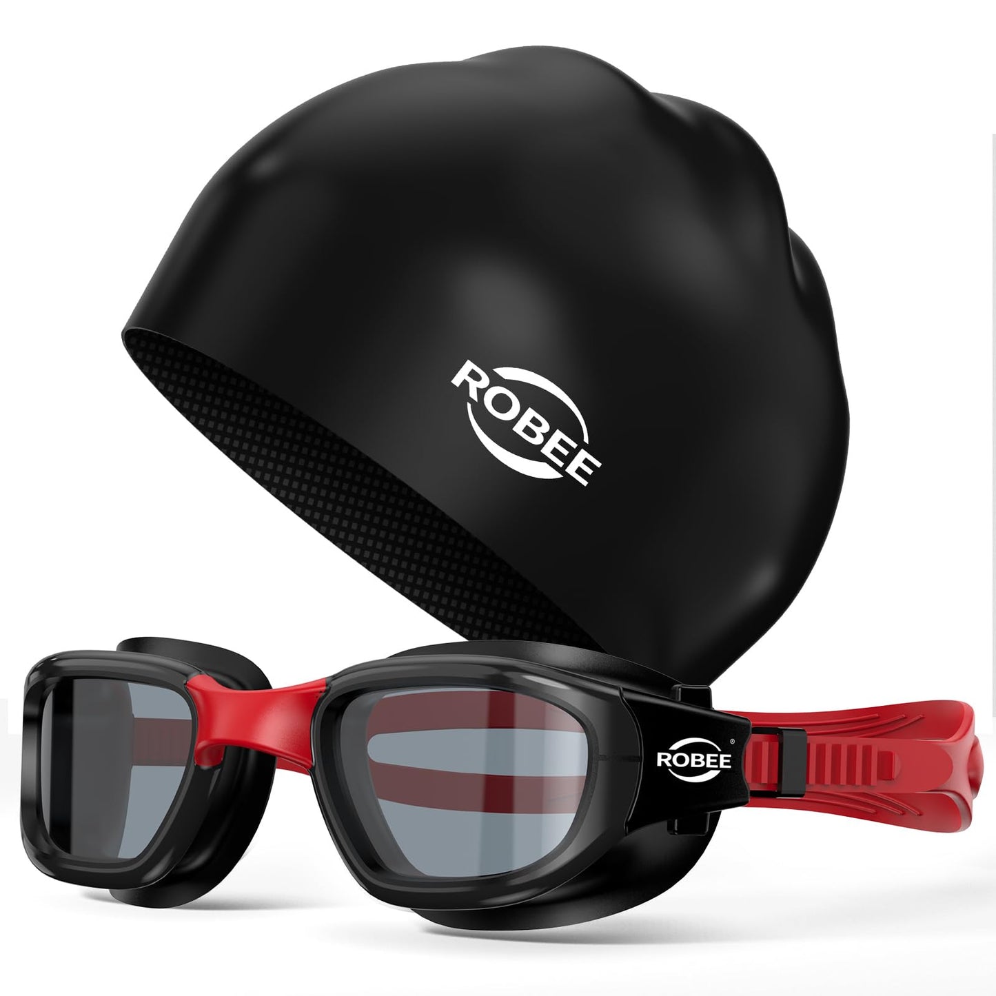 Robee Swim Goggles, Swimming Cap and Goggles Case, Polarized Swimming Goggles Silicone Cap for Adult Men Women