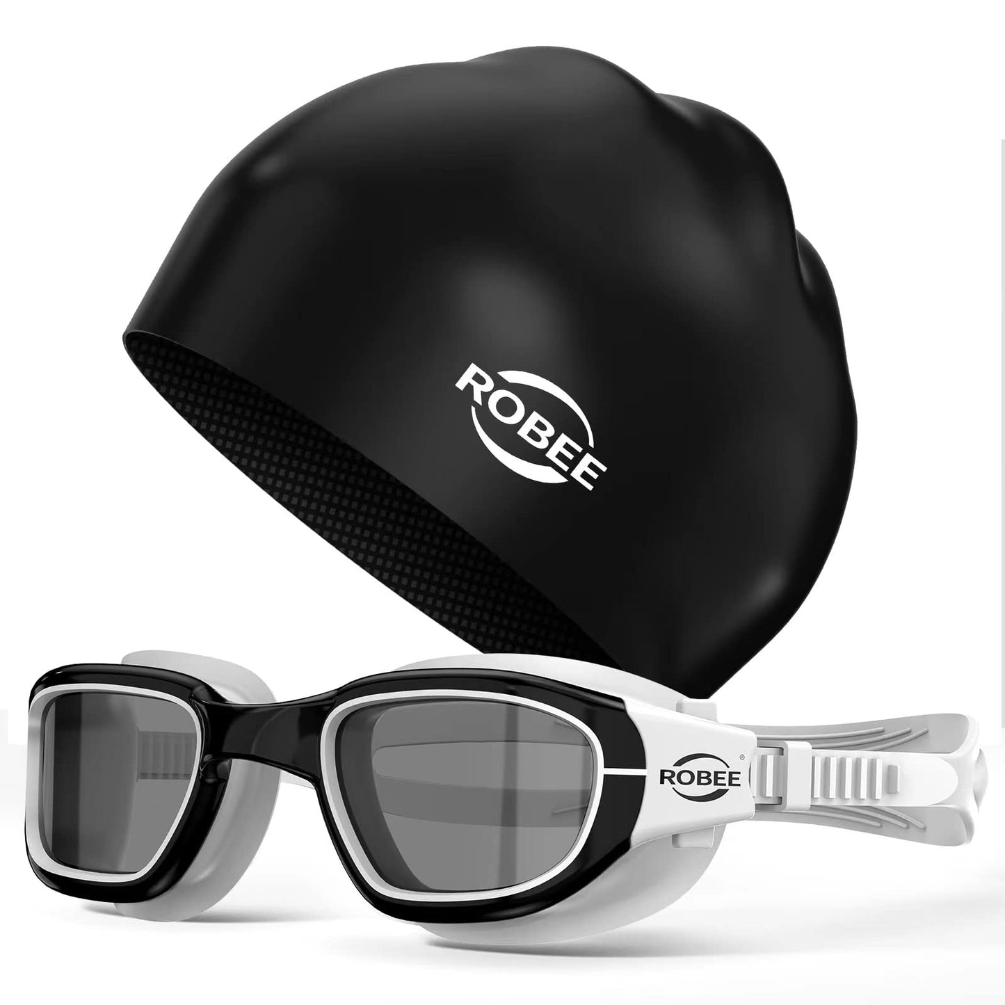 Robee Swim Goggles, Swimming Cap and Goggles Case, Polarized Swimming Goggles Silicone Cap for Adult Men Women