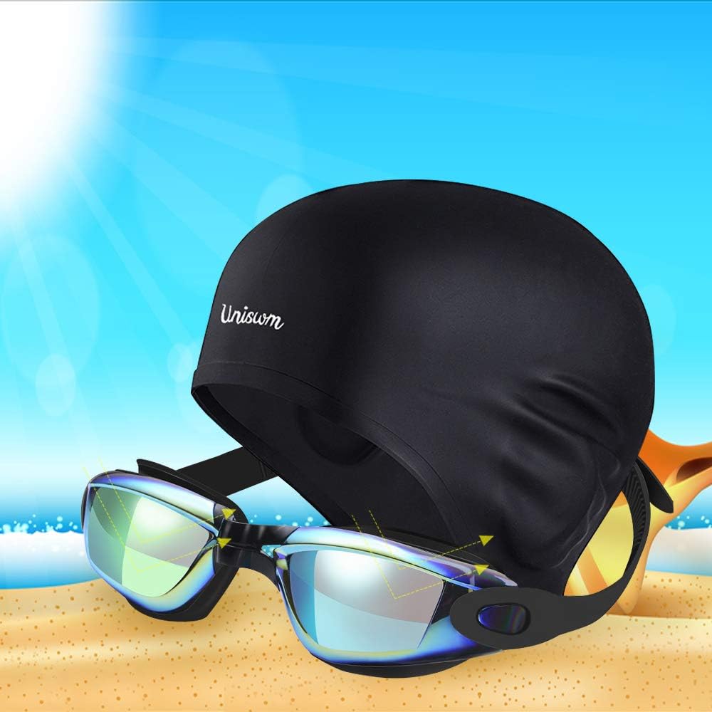 Swimming Goggles Swimming Cap Set Swim Glasses Silicone Swim hat Pack for Adults with Anti Fog Glasses for Swimming