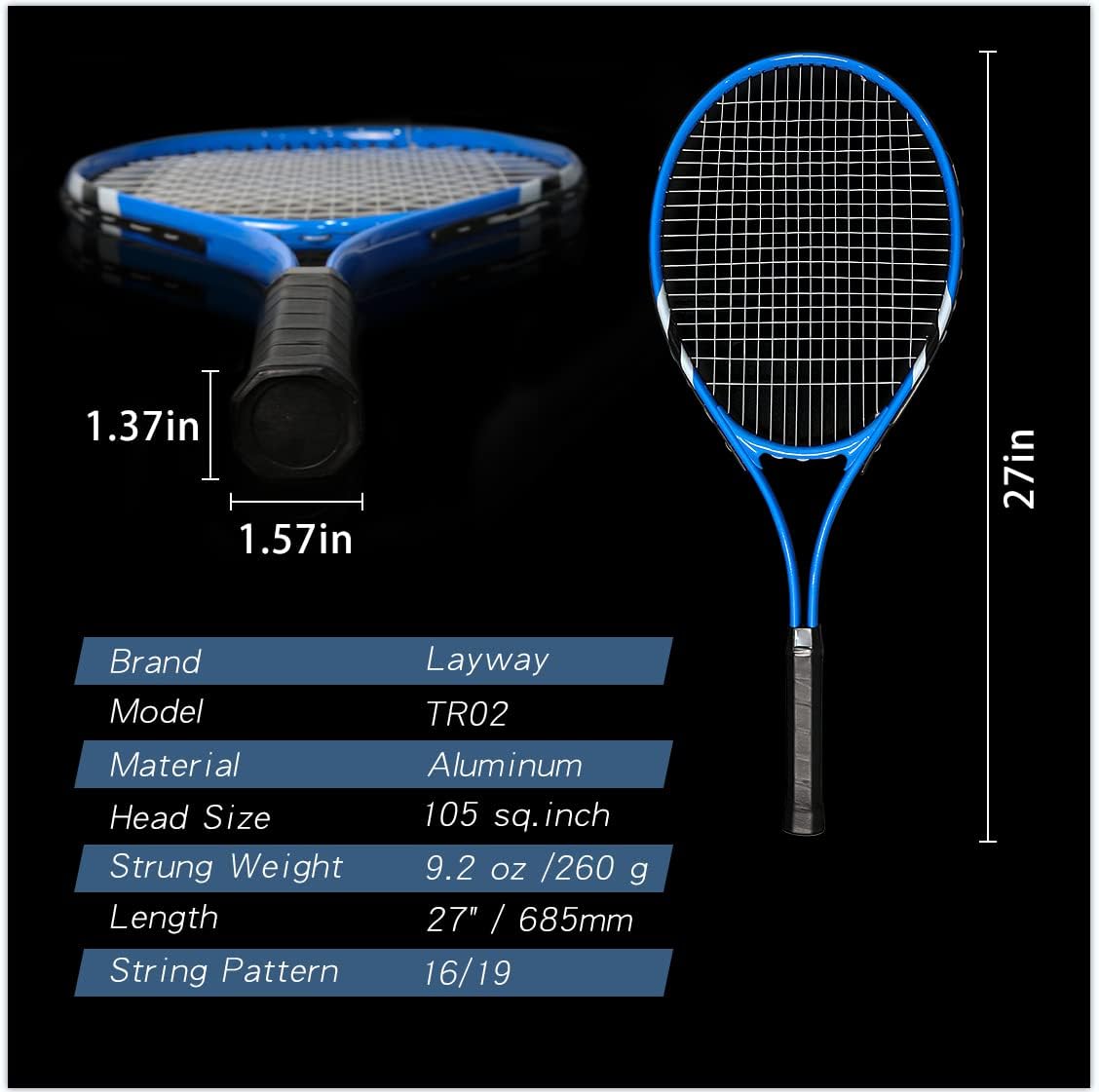 Tennis Rackets 2 Players Recreational for Beginners,Pre-Strung 27 Inch Light Adult Racquet Set for Women Men with Tennis Balls,Overgrips and Carry Bag