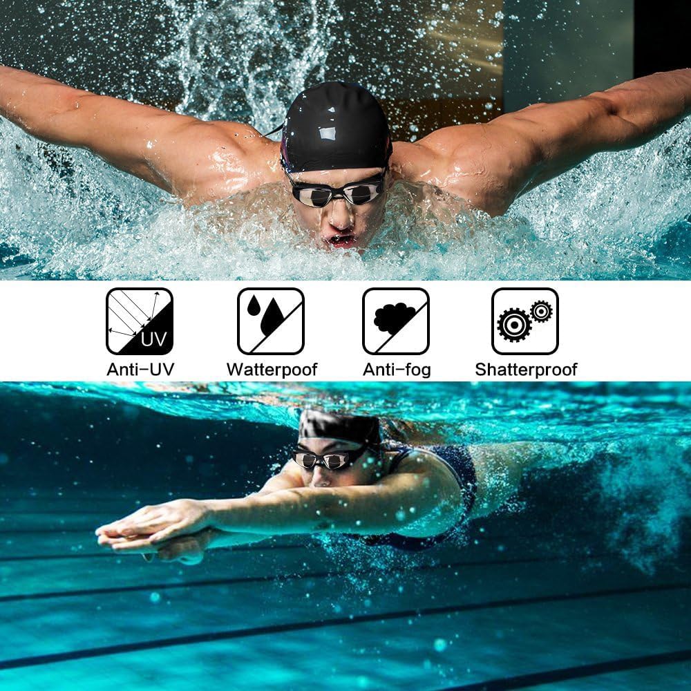 Swim Goggles Swimming Goggles No Leaking with Nose Clip, Earplugs, Swim Cap and Case for Men Women