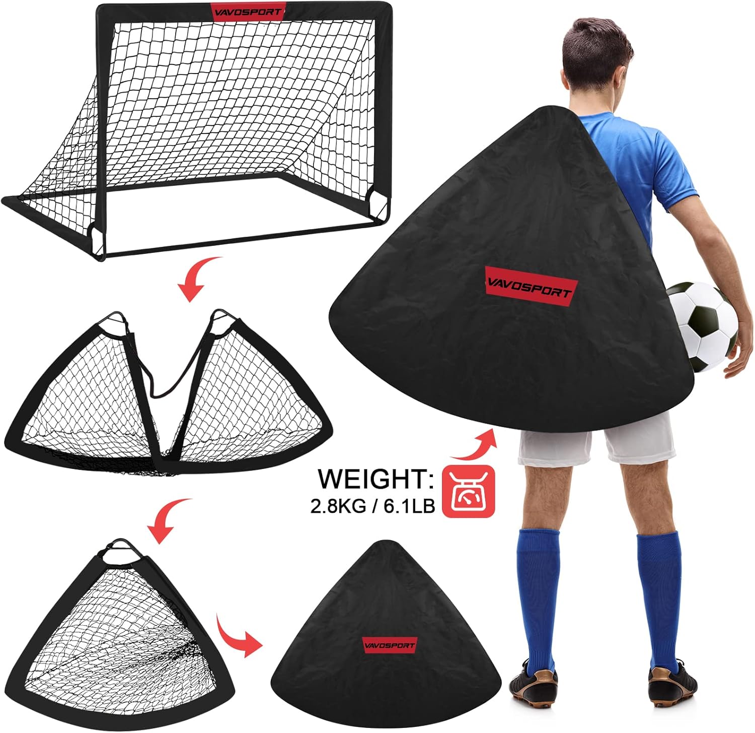Kids Soccer Goals for Backyard Set - 2 of 4' x 3' Portable Soccer Goal Training Equipment, Pop Up Toddler Soccer Net with Soccer Ball, Soccer Set for Kids and Youth Games, Sports