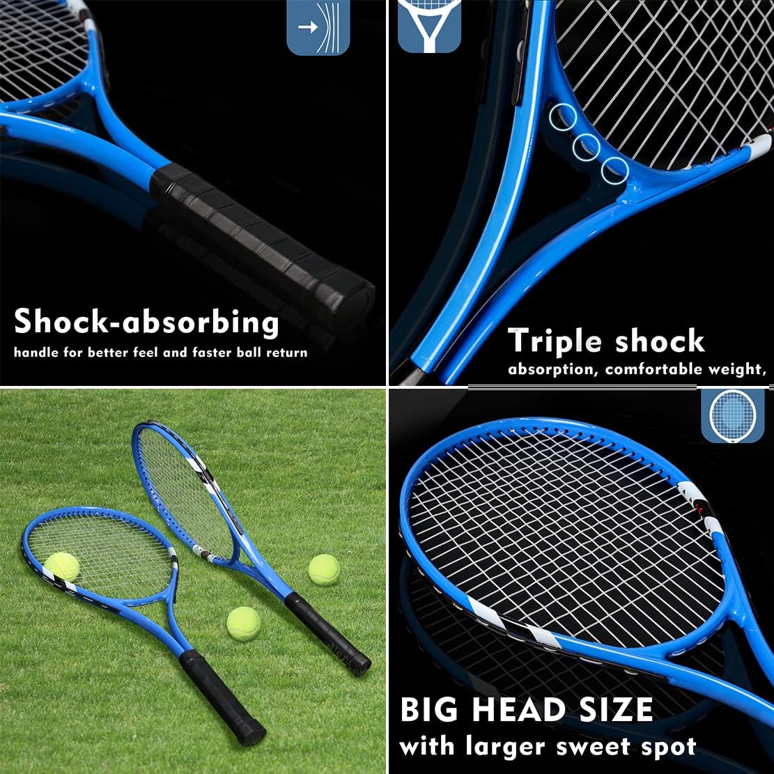 Tennis Rackets 2 Players Recreational for Beginners,Pre-Strung 27 Inch Light Adult Racquet Set for Women Men with Tennis Balls,Overgrips and Carry Bag