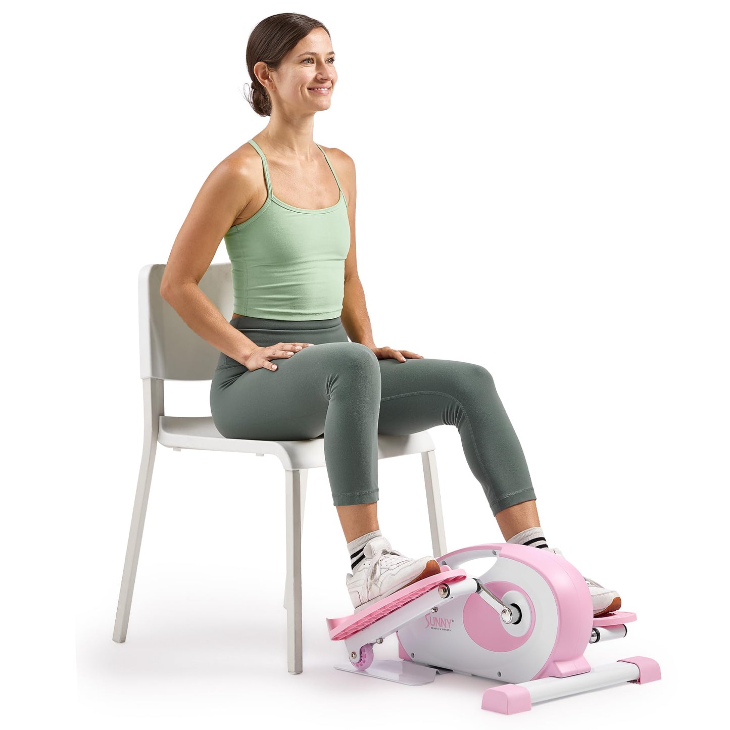 Sunny Health & Fitness Sitting Under Desk Elliptical Exerciser, Portable Pedal Training Machine for Senior Exercise, Peddler for Home Workout, Optional Free SunnyFit App, Magnetic, Motorized & In Pink