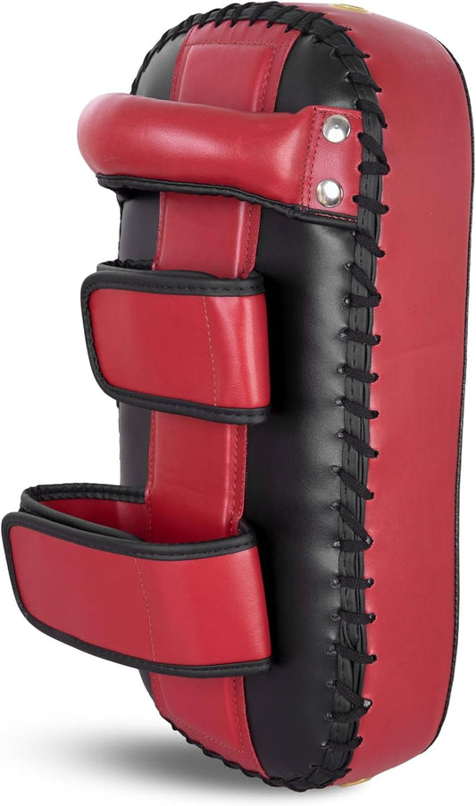 Curved Thai Pads with Strong Handle Grip, Thai-Inspired Design, 100% Genuine Leather, Combat Sports, Boxing, MMA, Martial Arts Taekwondo, Coaching, Training (Single/Pair)