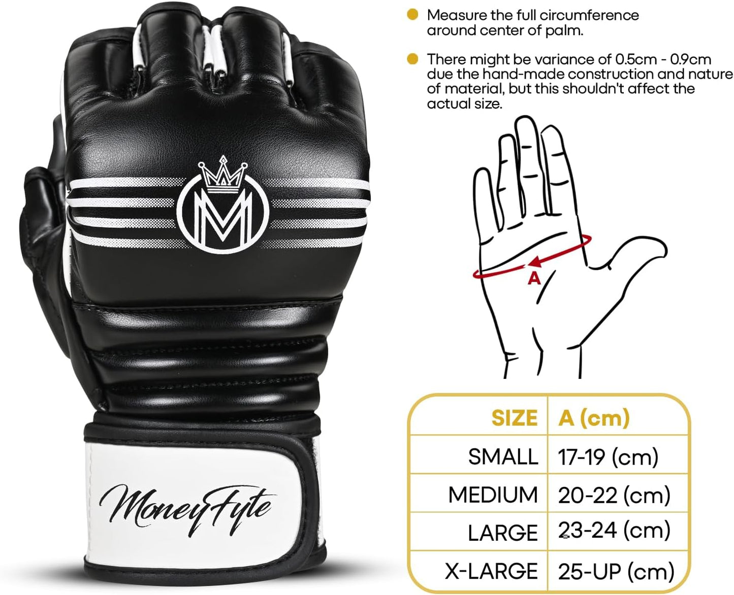 Crown MMA Gloves for Men & Women Martial Arts Punching Bag Gloves, UFC Grappling Fighting & Kickboxing Gloves Pre-Curved Half Finger Boxing Sparring Glove