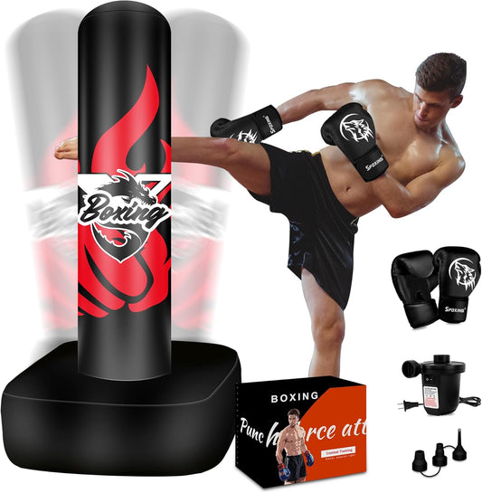 Standing Punching Bag for Adult Teens, 70" Freestanding Punching Bag with Boxing Gloves and Electric Air Pump for Beginners Kickboxing Training MMA Muay Thai Fitness Office Home Gym