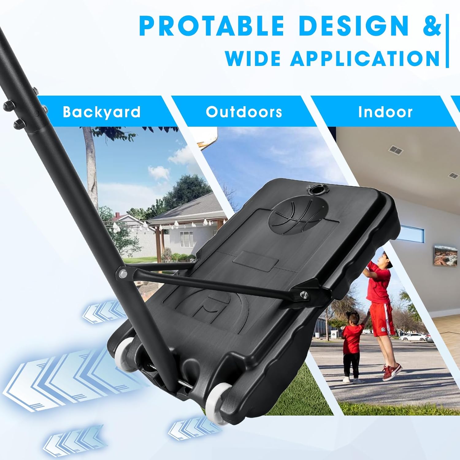 Portable Basketball Hoop Outdoor, 4.7-6.9FT/4.4-10 FT Adjustable Basketball Hoop for Kids and Adults in Outdoor/Indoor,with Sturdy PE Base and PET Backboard,Easy Assembly for Home Use