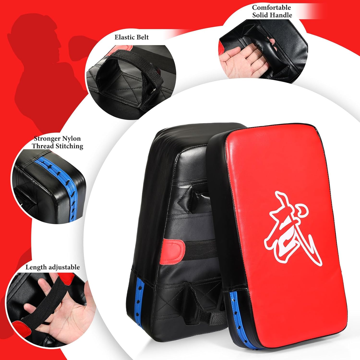 Poen 3 Pcs Taekwondo Kick Pads Muay Thai MMA Karate Sparring Gear Martial Arts Kickboxing Training Pads Punching Striking Target Equipment PU Leather Paddles Strike Curved Kick Shield