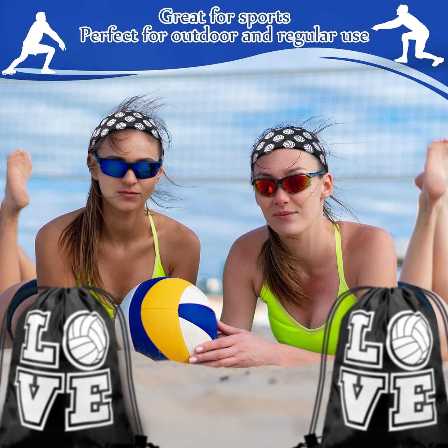 Yinder 4 Pcs Volleyball Accessories Include Knee Pads ,Arm Sleeves , Drawstring Bag,Softball Headbands for Women Volleyball Training Dance