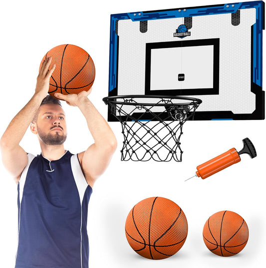 24" x 16" Large Basketball Hoop Indoor for Adults, Over The Door Basketball Hoop with Sturdy Backboard, Big Basketball Toys Gifts Ideas for Man Kids Teens Boys Girls, Black