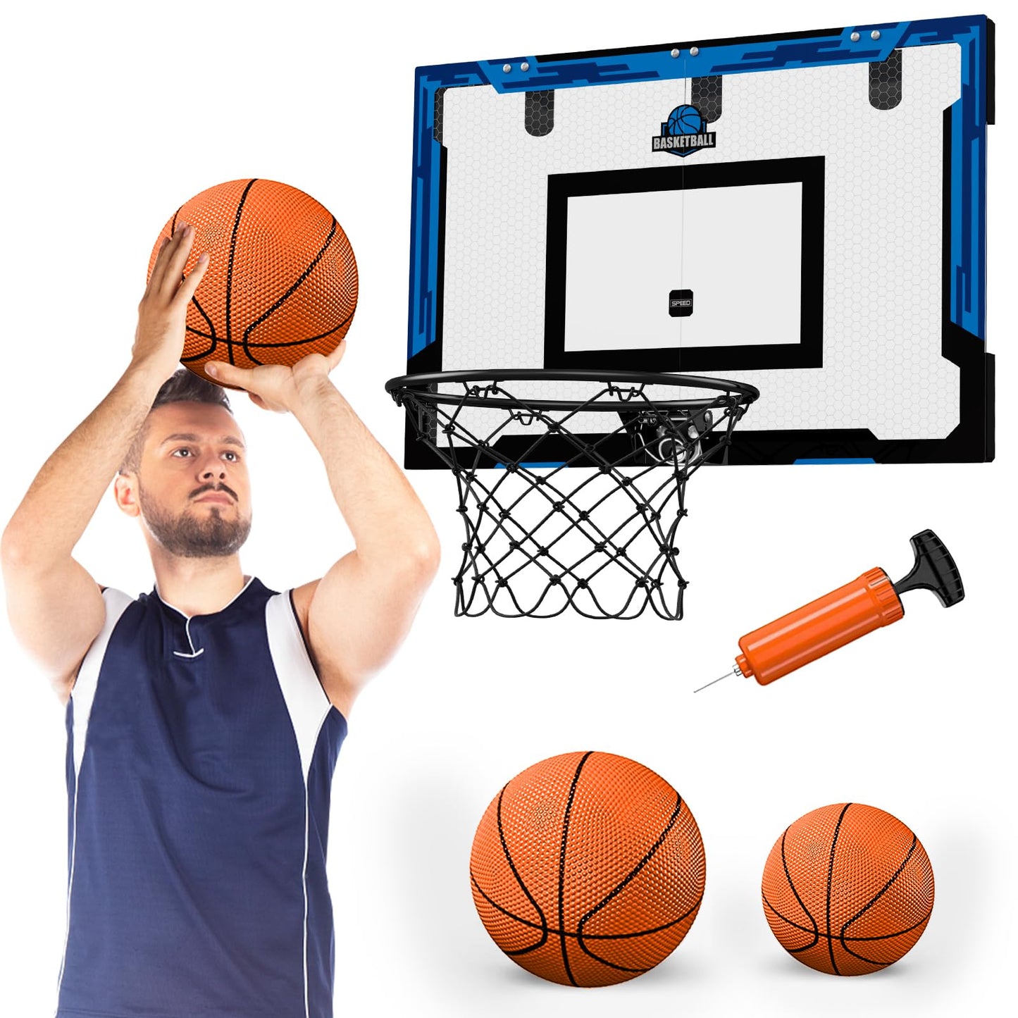 24" x 16" Large Basketball Hoop Indoor for Adults, Over The Door Basketball Hoop with Sturdy Backboard, Big Basketball Toys Gifts Ideas for Man Kids Teens Boys Girls, Black