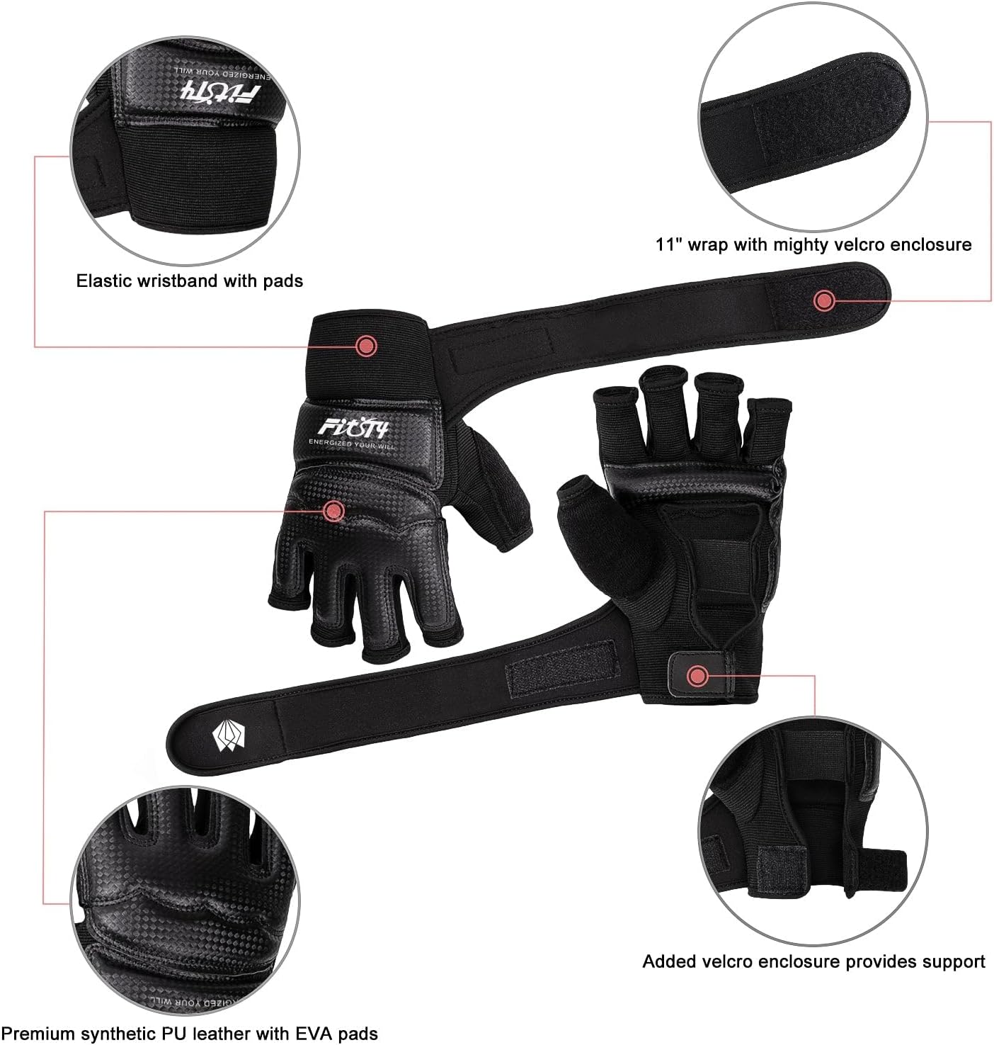 FitsT4 Sports Half Mitts MMA UFC Training Boxing Punch Bag Martial Arts Gloves