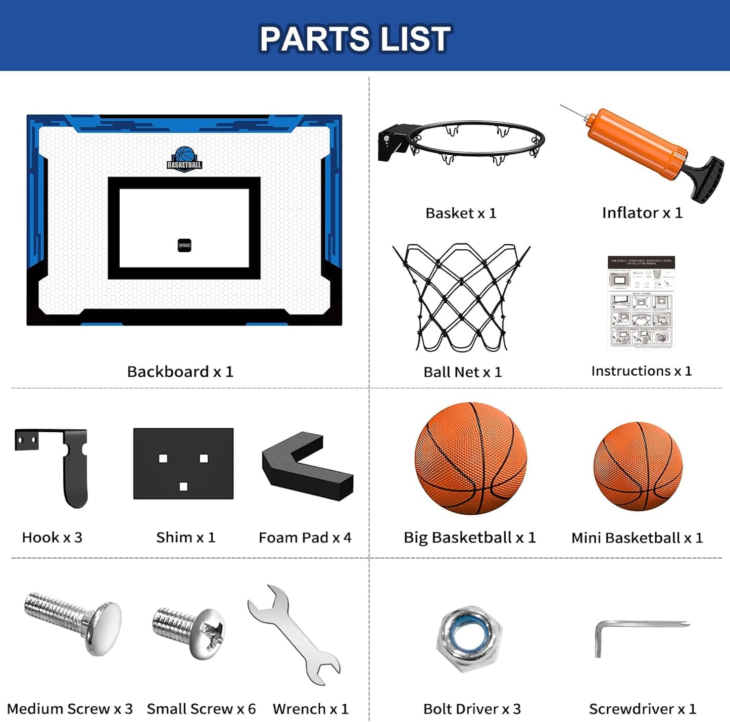 24" x 16" Large Basketball Hoop Indoor for Adults, Over The Door Basketball Hoop with Sturdy Backboard, Big Basketball Toys Gifts Ideas for Man Kids Teens Boys Girls, Black