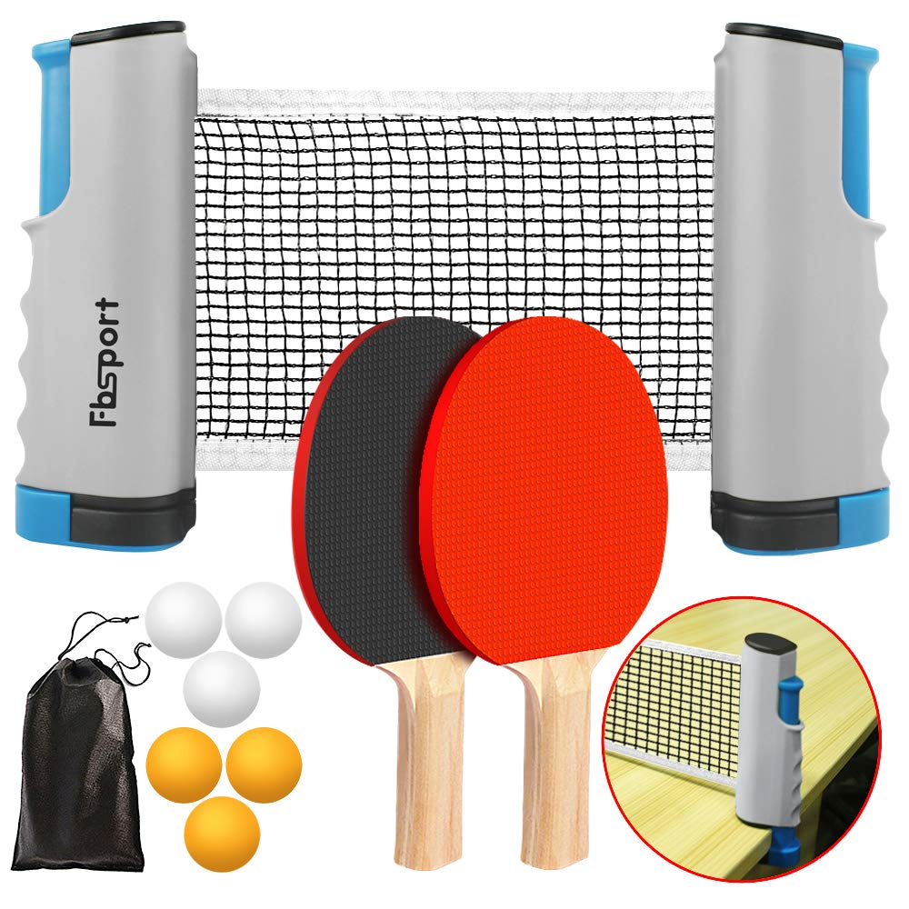 FBSPORT Ping Pong Paddle Set, Portable Table Tennis Set with Retractable Net,Rackets,Balls and Carry Bag for Indoor/Outdoor Games