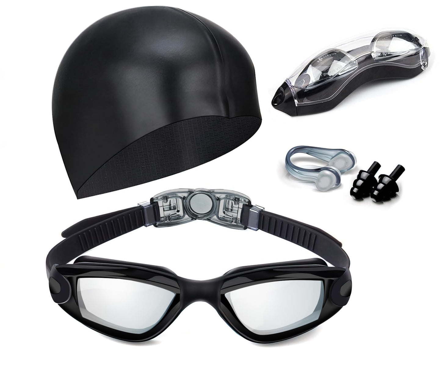 Swim Goggles Swimming Goggles No Leaking with Nose Clip, Earplugs, Swim Cap and Case for Men Women