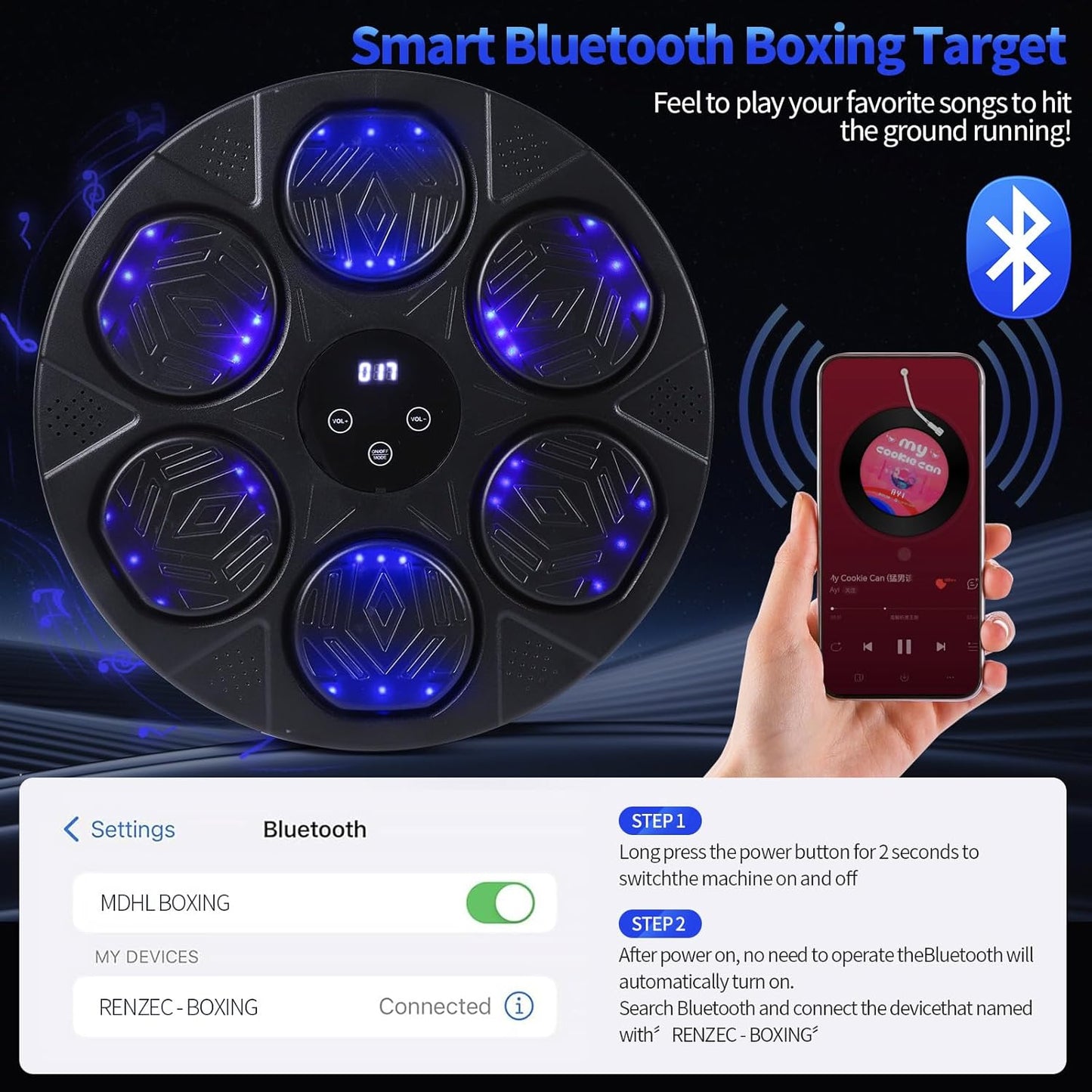2025 Music Boxing Machine for Adults and Kids, Smart Bluetooth Punching Bag with Boxing Gloves, Boxing Wall Mount Machine, Boxing Target Training Equipment for Home, Office, Gym(Upgrade)