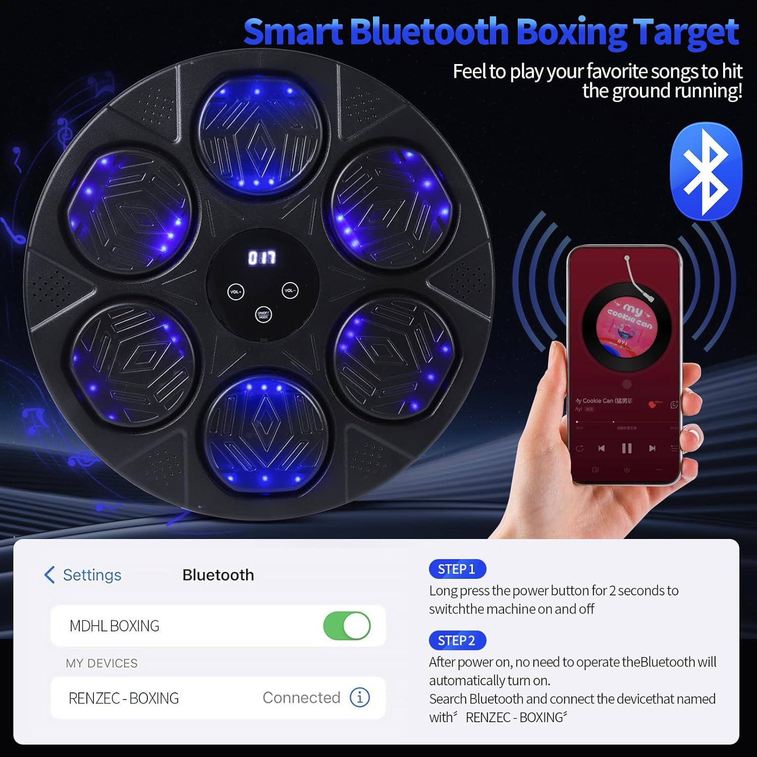 2025 Music Boxing Machine for Adults and Kids, Smart Bluetooth Punching Bag with Boxing Gloves, Boxing Wall Mount Machine, Boxing Target Training Equipment for Home, Office, Gym(Upgrade)