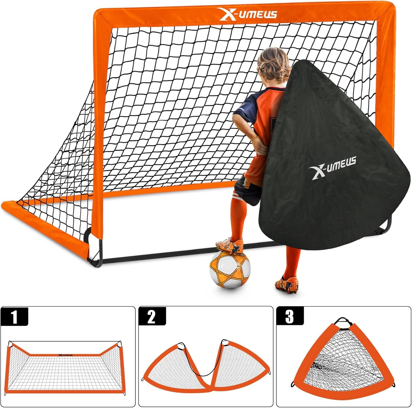 Kids Soccer Goals for Backyard, 4' x 3' Pop Up Toddler Goal Training Equipment with Ball, Agility Ladder and Cones, Portable Nets Backyard Youth Outdoor Sports Games