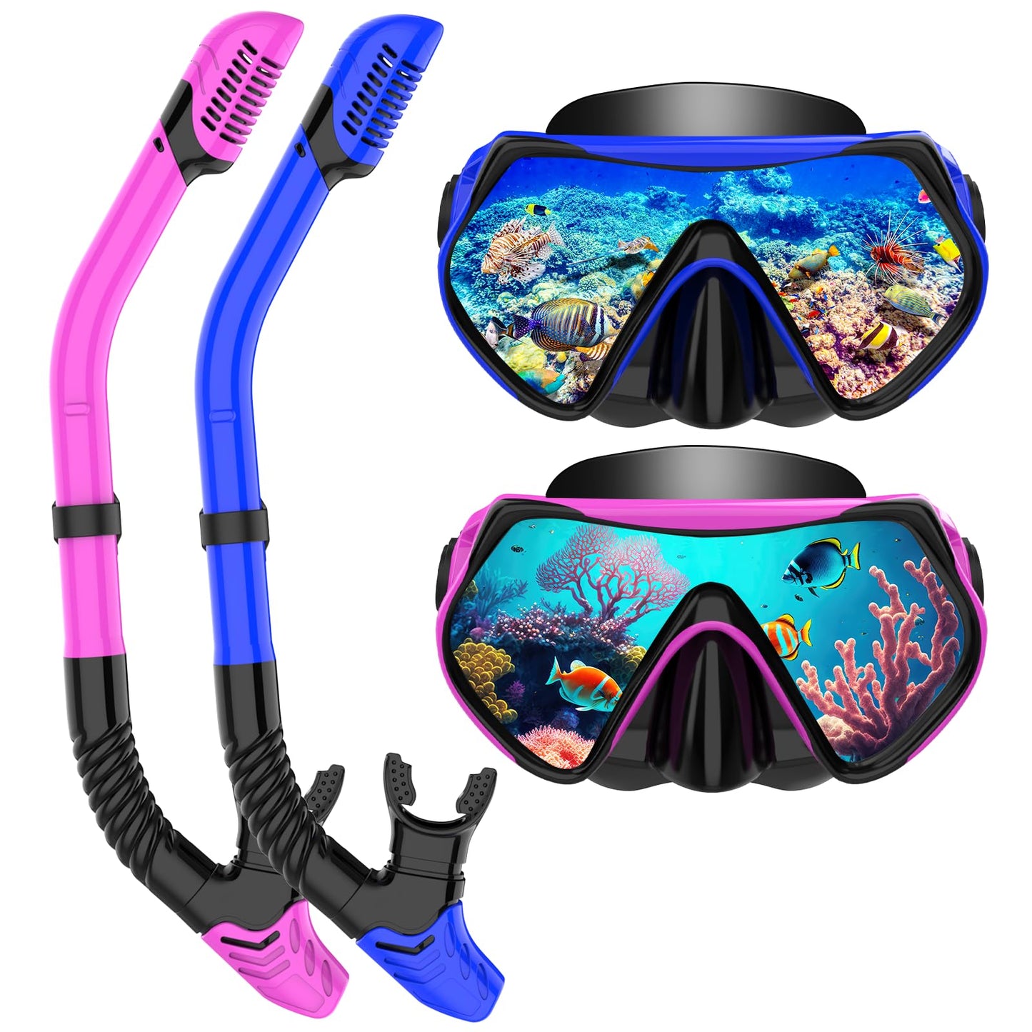 Snorkeling Gear for Adults, Dry-Top Snorkel Set Scuba Diving mask, 180°Panoramic Wide View Professional Snorkeling Gear Breathing Freely Snorkel Mask