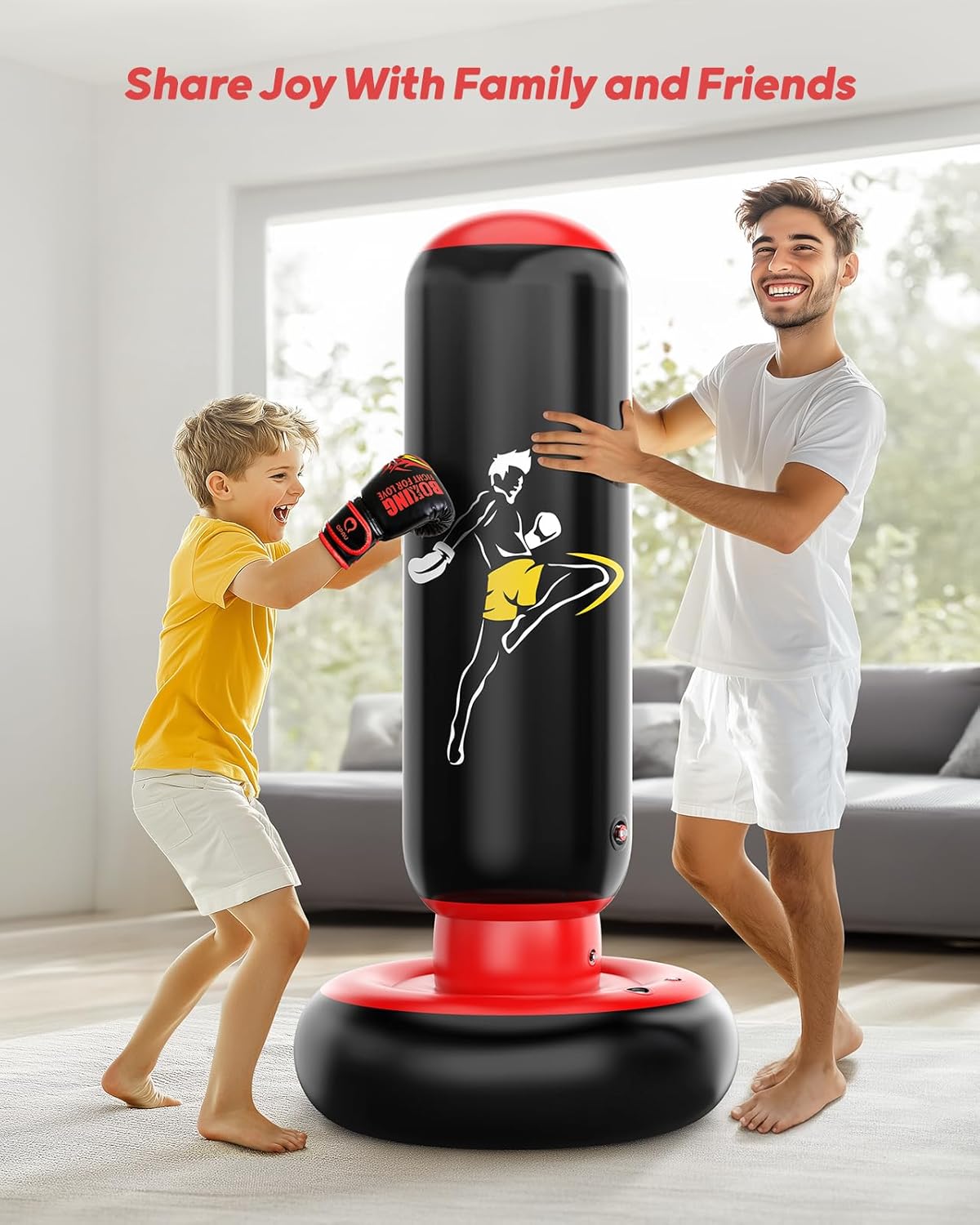 QPAU Kids Punching Bag Toy with Boxing Gloves, 66 Inch Larger Stable Kids Inflatable Boxing Bag Set, Gifts for Boys & Girls Age 6-12, for Practicing Karate, Taekwondo, MMA