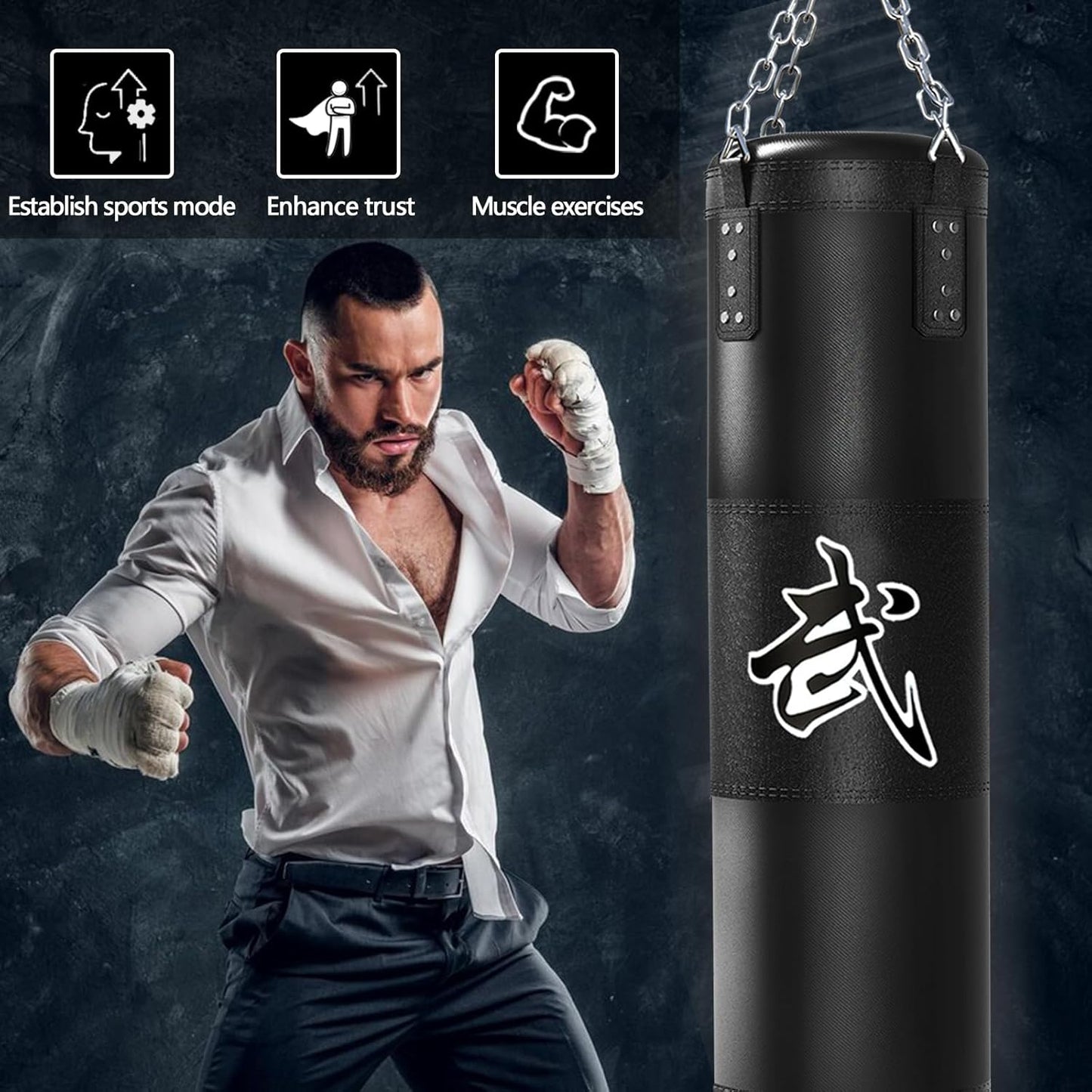 Punching Bag for Adults, 4ft Heavy Boxing Bag Set with 12oz Boxing Gloves, MMA Karate Kickboxing Boxing Home Gym Martial Art - Unfilled