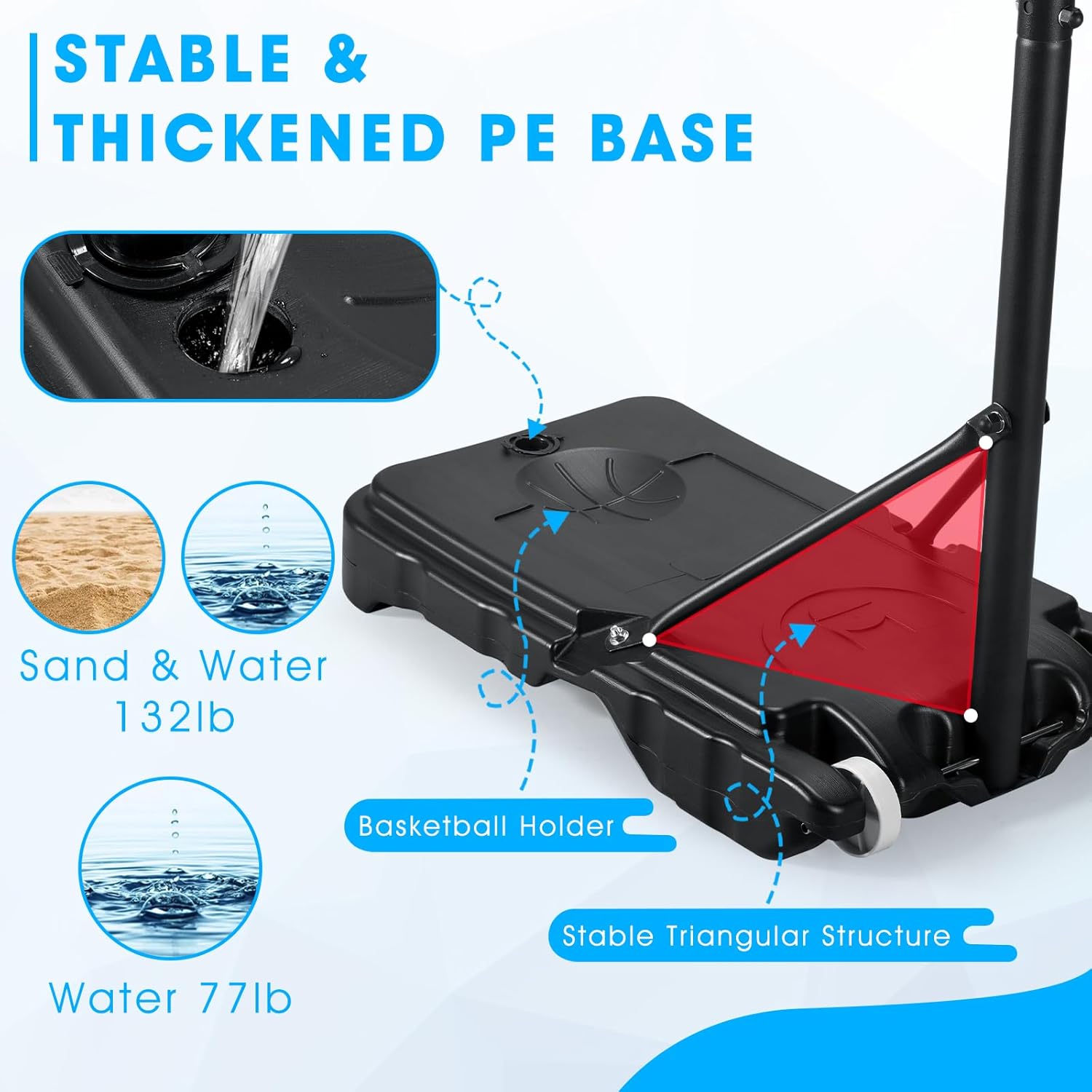 Portable Basketball Hoop Outdoor, 4.7-6.9FT/4.4-10 FT Adjustable Basketball Hoop for Kids and Adults in Outdoor/Indoor,with Sturdy PE Base and PET Backboard,Easy Assembly for Home Use