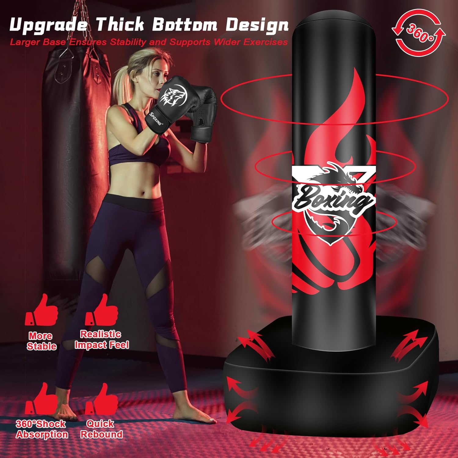 Standing Punching Bag for Adult Teens, 70" Freestanding Punching Bag with Boxing Gloves and Electric Air Pump for Beginners Kickboxing Training MMA Muay Thai Fitness Office Home Gym