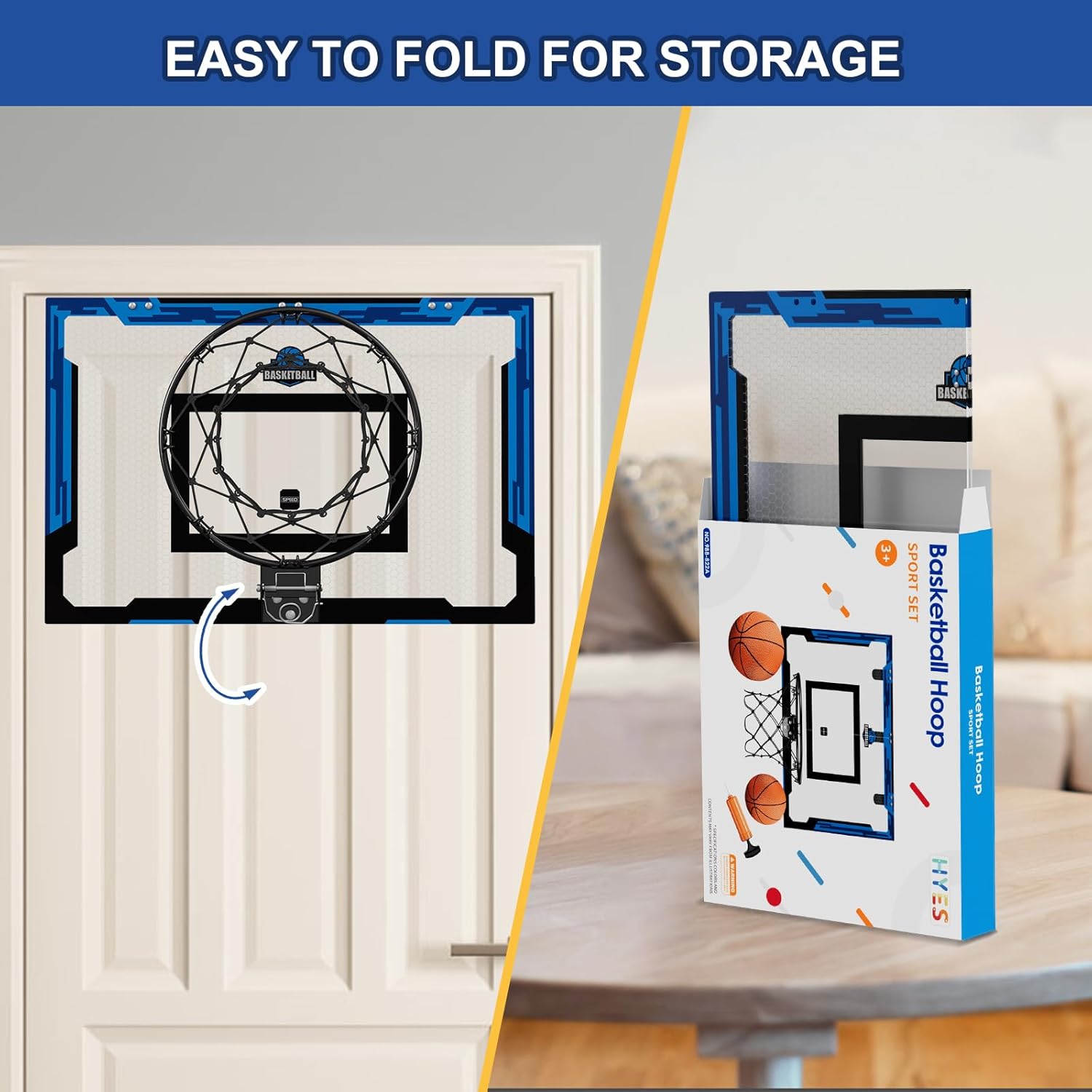 24" x 16" Large Basketball Hoop Indoor for Adults, Over The Door Basketball Hoop with Sturdy Backboard, Big Basketball Toys Gifts Ideas for Man Kids Teens Boys Girls, Black