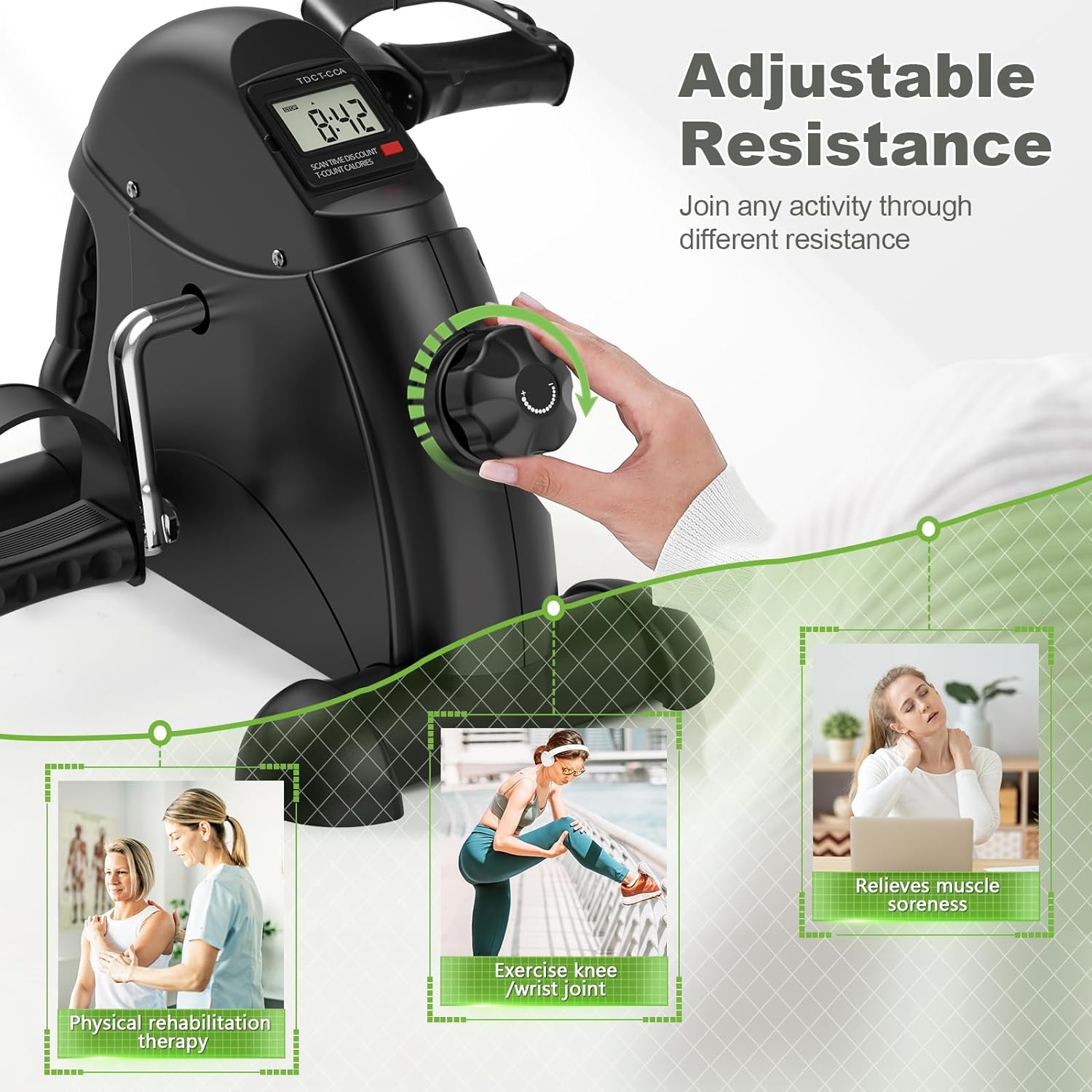 Mini Exercise Bike, Under Desk Bike Pedal Exerciser for Arm/Leg Exercise, Adjustable Resistance with LCD Screen Display for Home/Office Workout