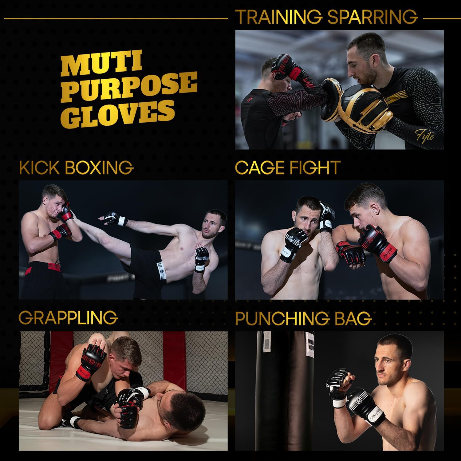 Crown MMA Gloves for Men & Women Martial Arts Punching Bag Gloves, UFC Grappling Fighting & Kickboxing Gloves Pre-Curved Half Finger Boxing Sparring Glove