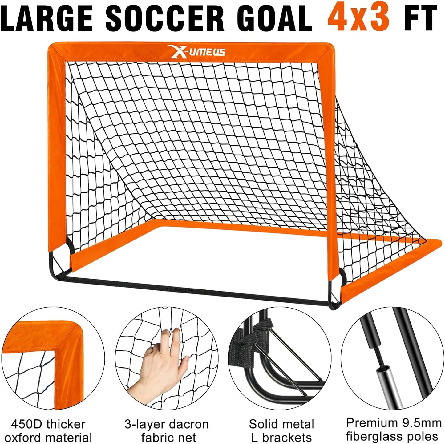 Kids Soccer Goals for Backyard, 4' x 3' Pop Up Toddler Goal Training Equipment with Ball, Agility Ladder and Cones, Portable Nets Backyard Youth Outdoor Sports Games