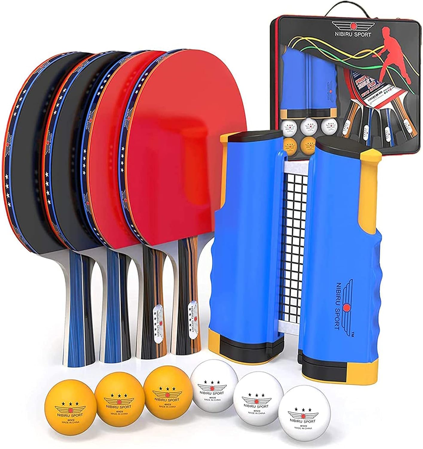 NIBIRU SPORT Professional Ping Pong Paddle Set - Table Tennis Paddles Set with Retractable Net, Balls, and Carry Bag/Storage Case - Table Tennis Equipment & Ping Pong Accessories