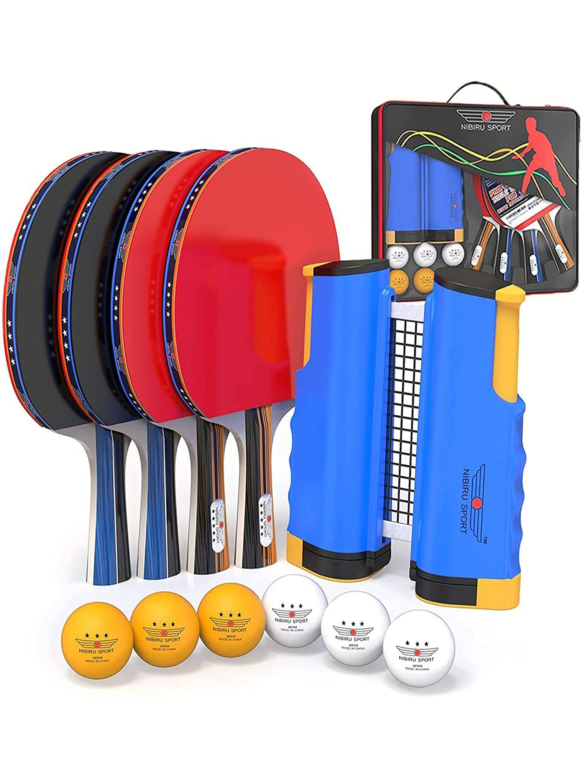 NIBIRU SPORT Professional Ping Pong Paddle Set - Table Tennis Paddles Set with Retractable Net, Balls, and Carry Bag/Storage Case - Table Tennis Equipment & Ping Pong Accessories